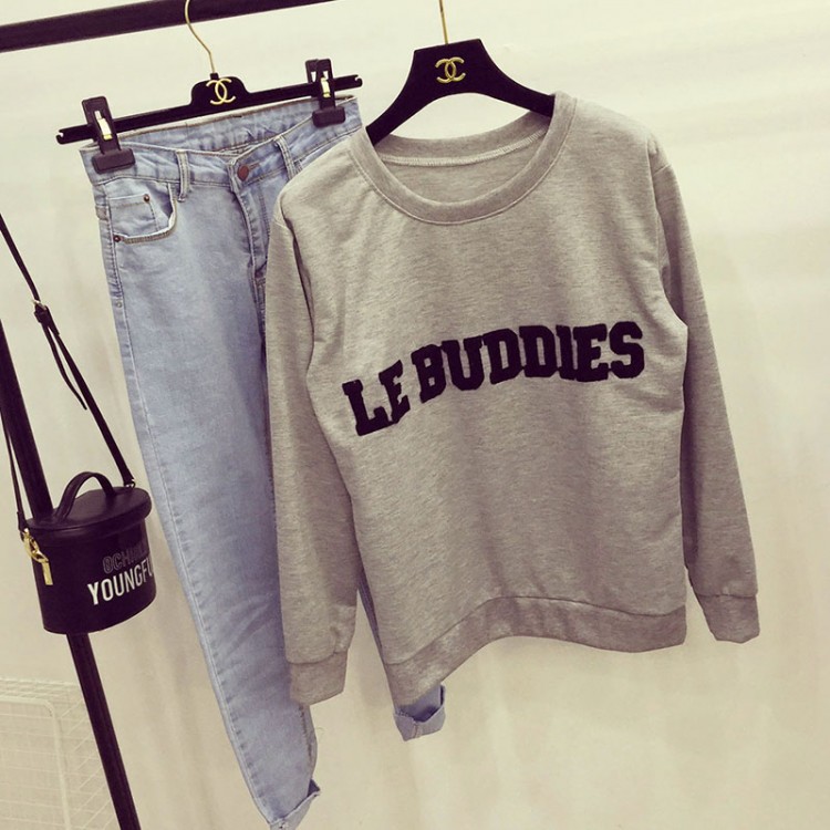 TE5909QBY Felpa ampia alla moda con lettere stereoscopiche e occhi sul retro-2