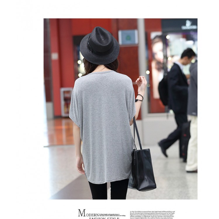 TE6020AYY T-shirt ampia con stampa applique di stella a cinque punte da ragazza grassa-4