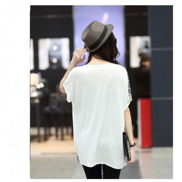 TE6020AYY T-shirt ampia con stampa applique di stella a cinque punte da ragazza grassa-8