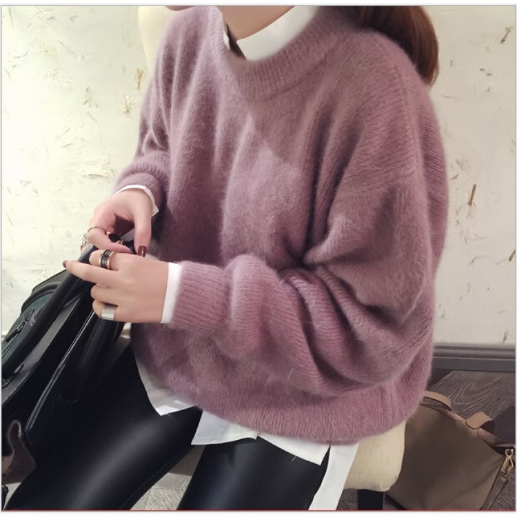 TE6035XHHB Maglione ampio lavorato a maglia con maniche a pipistrello-1