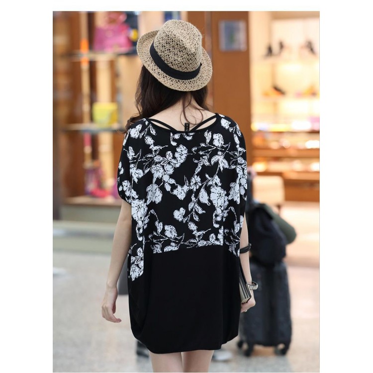 TE6044AYY T-shirt premaman ampia con stampa di grandi dimensioni e maniche a pipistrello-4