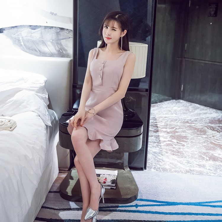 TE6107QQWL Abito gilet aderente a coda di pesce con balze slim-1