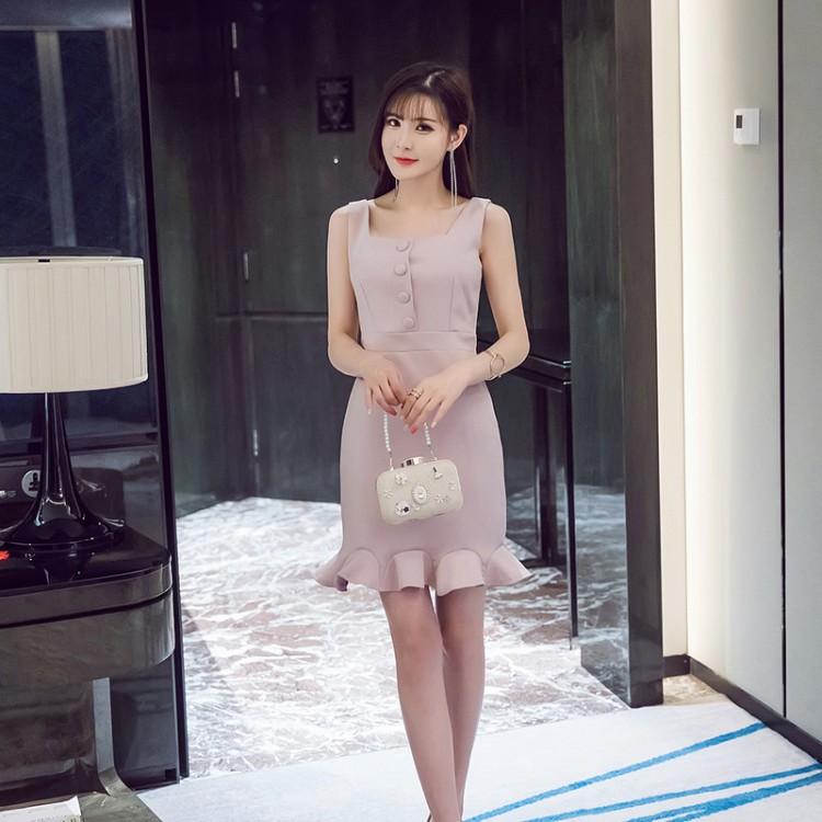 TE6107QQWL Abito gilet aderente a coda di pesce con balze slim-2