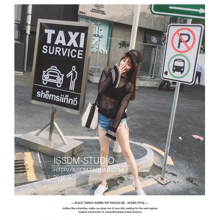 TE6231SJFS T-shirt ampia trasparente sexy a maniche lunghe-1