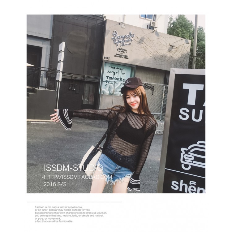 TE6231SJFS T-shirt ampia trasparente sexy a maniche lunghe-2