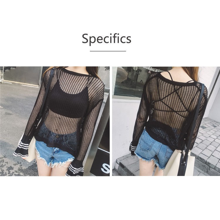 TE6231SJFS T-shirt ampia trasparente sexy a maniche lunghe-4