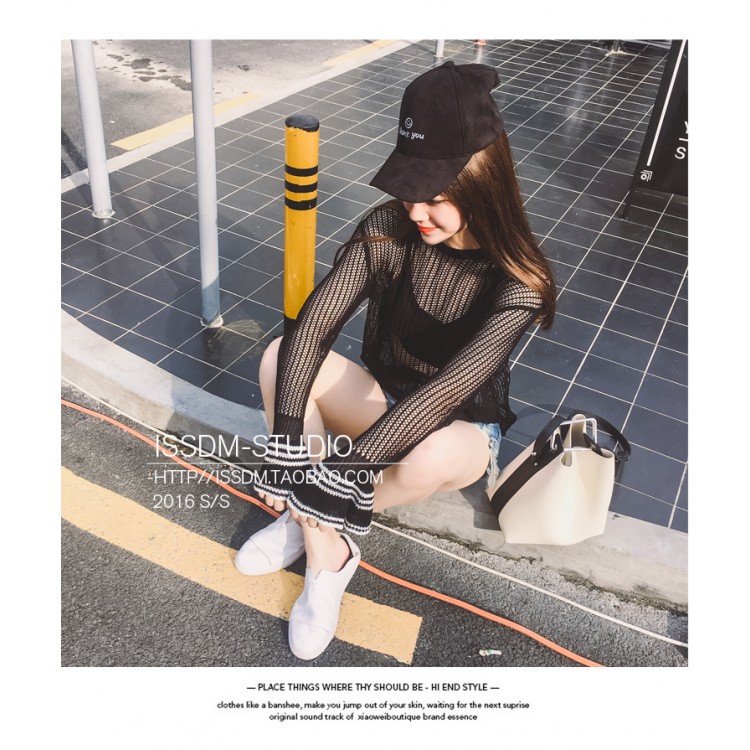 TE6231SJFS T-shirt ampia trasparente sexy a maniche lunghe-5