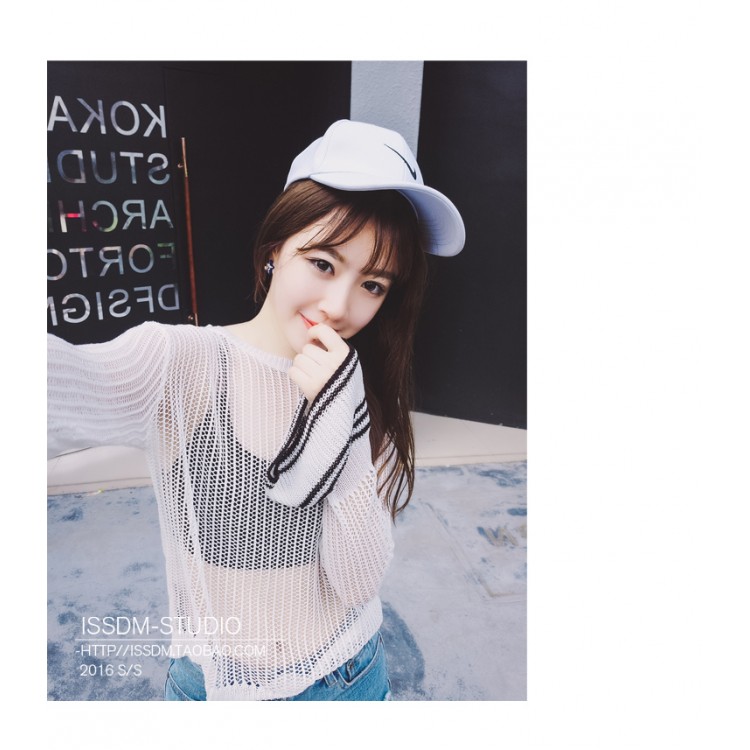 TE6231SJFS T-shirt ampia trasparente sexy a maniche lunghe-6