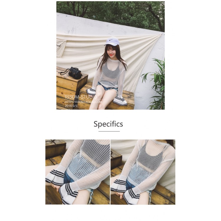 TE6231SJFS T-shirt ampia trasparente sexy a maniche lunghe-8