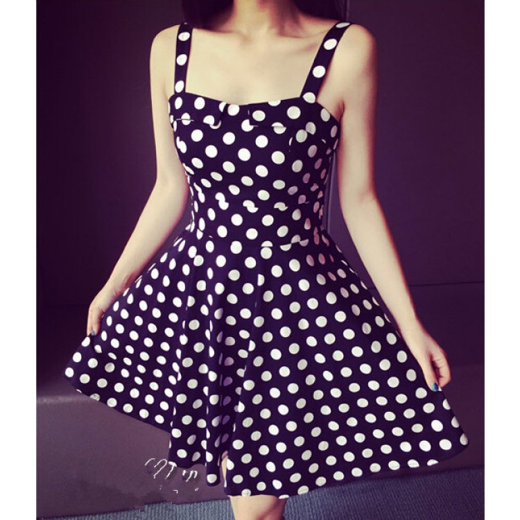 TE6291YZL Abito con allacciatura a pois in vita impero, vita sottile, dolce e fresco-1