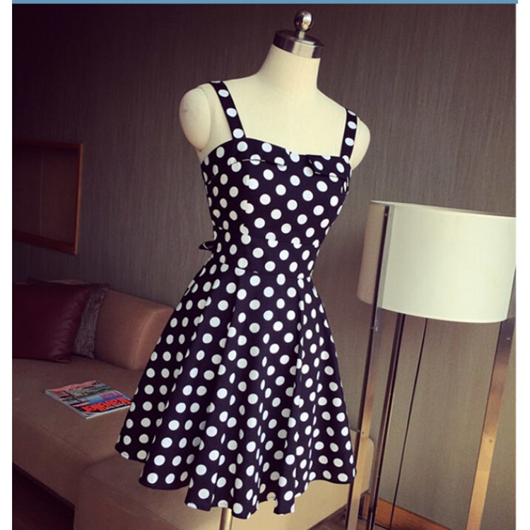 TE6291YZL Abito con allacciatura a pois in vita impero, vita sottile, dolce e fresco-3