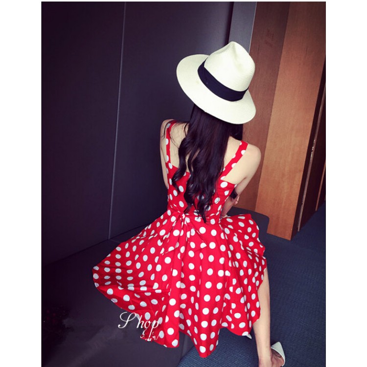 TE6291YZL Abito con allacciatura a pois in vita impero, vita sottile, dolce e fresco-5