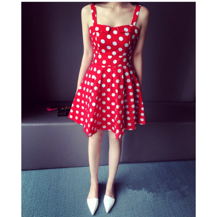 TE6291YZL Abito con allacciatura a pois in vita impero, vita sottile, dolce e fresco-8