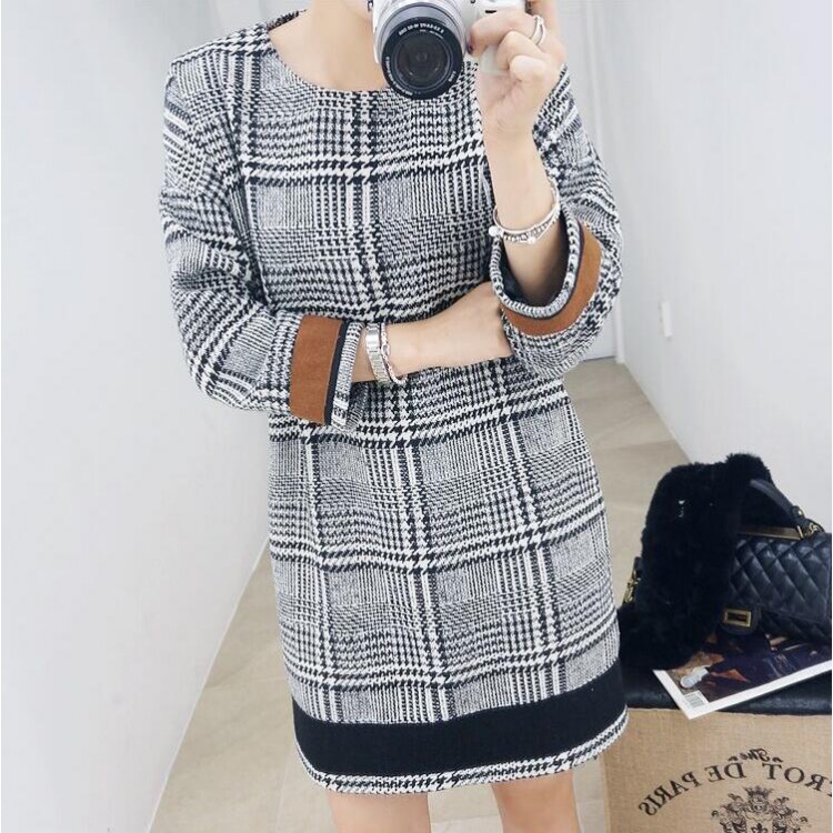 TE6303YZS Abito in lana spessa a quadri in tinta-4