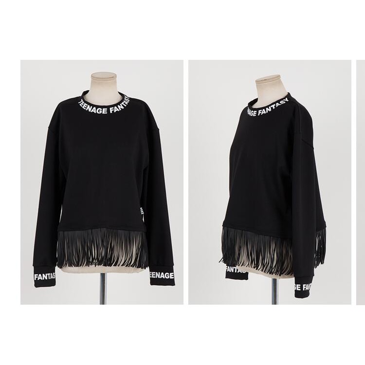 TE6318YZS Felpa con nappe in pu stampa lettere e gonna con nappe-5