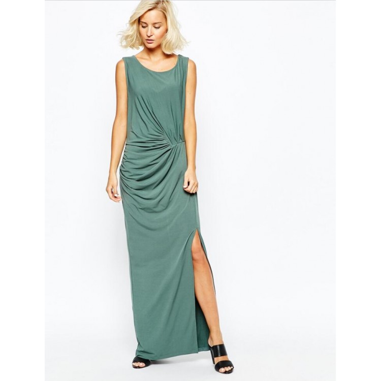 TE6356YZS Maxi abito senza maniche drappeggiato sexy alla moda europea-3