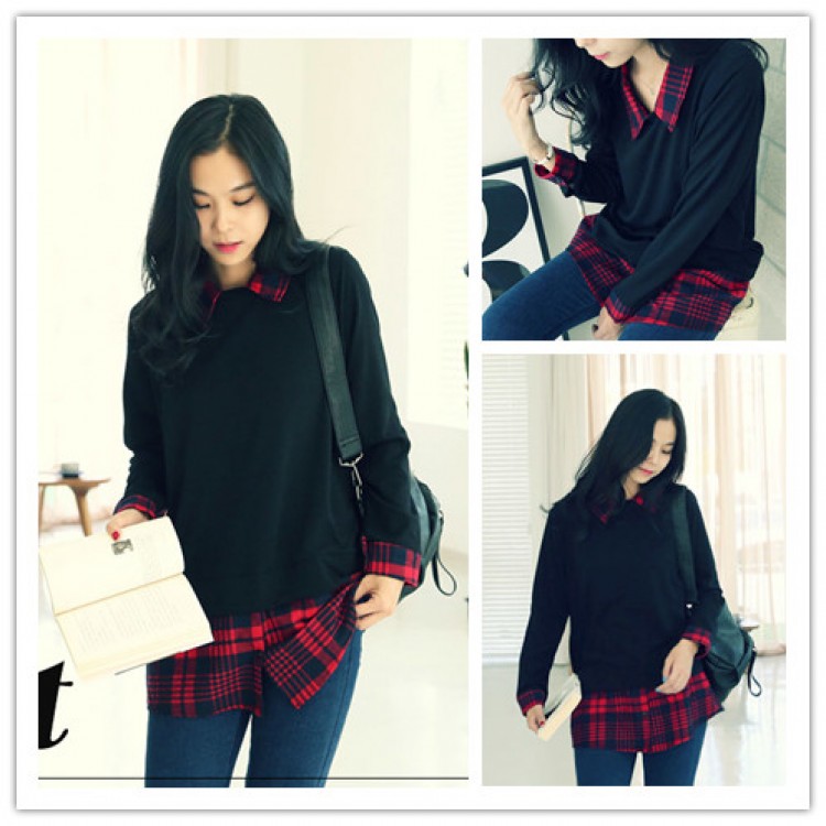 TE6366YZS T-shirt joker finta in due pezzi con colletto a rever e impunture a quadri-4