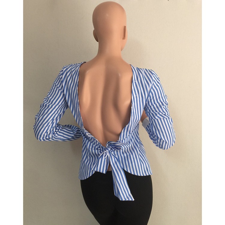 TE6397MGW Camicia a righe con allacciatura senza schienale alla moda europea-6