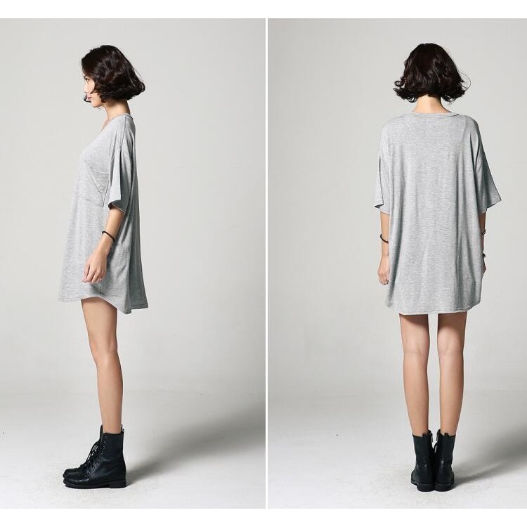 TE6412YZS T-shirt semplice con scollo a V e maniche a pipistrello larghe in stile coreano-2