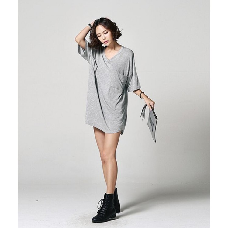 TE6412YZS T-shirt semplice con scollo a V e maniche a pipistrello larghe in stile coreano-5