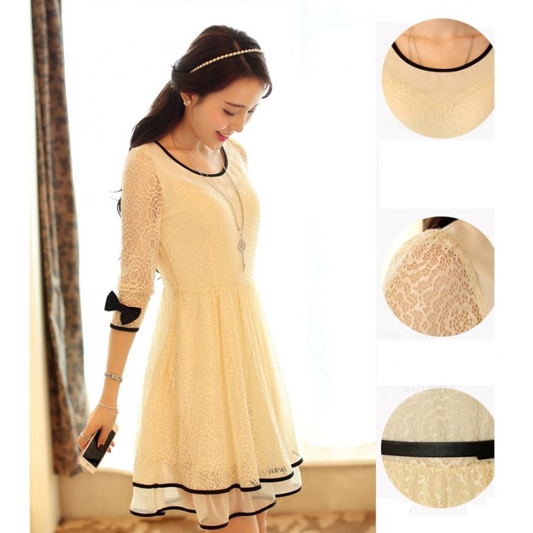 TE6418YZS Abito elegante in vita sottile con giuntura in pizzo di vendita calda-5