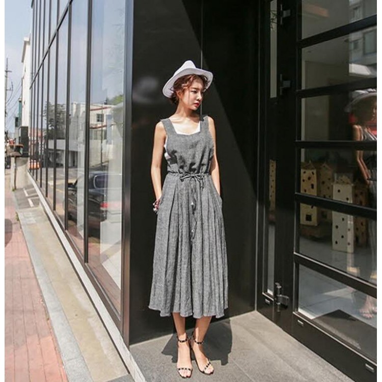 TE6421YZS OL Tuta stile coreano con reggicalze e gamba larga in vita stile impero-3