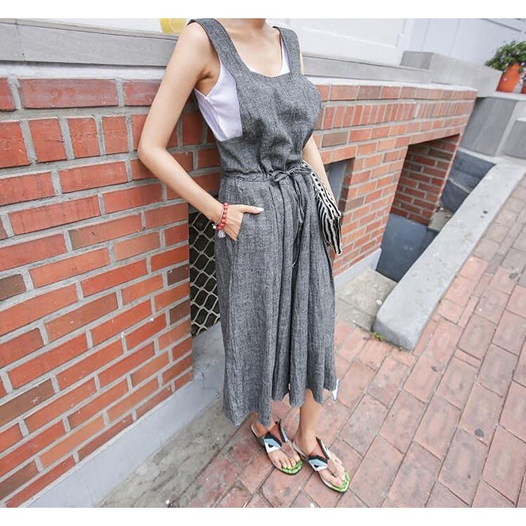 TE6421YZS OL Tuta stile coreano con reggicalze e gamba larga in vita stile impero-4