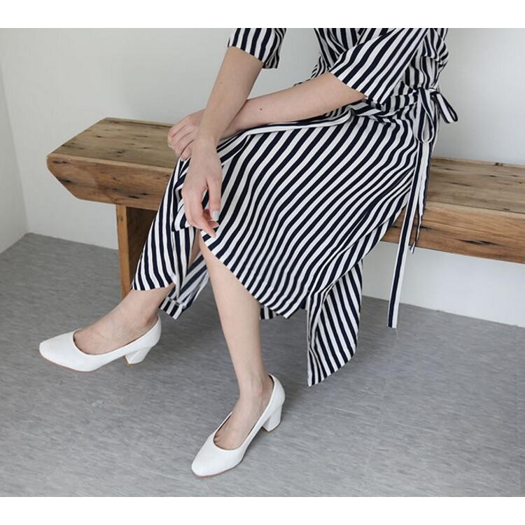 TE6433YZS Abito alla moda con vita sottile irregolare a righe verticali-8