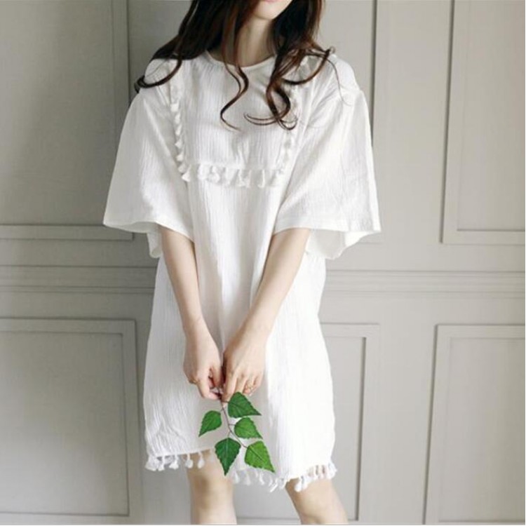 TE6438YZS Abito ampio da donna in stile preppy con nappe in pizzo-7