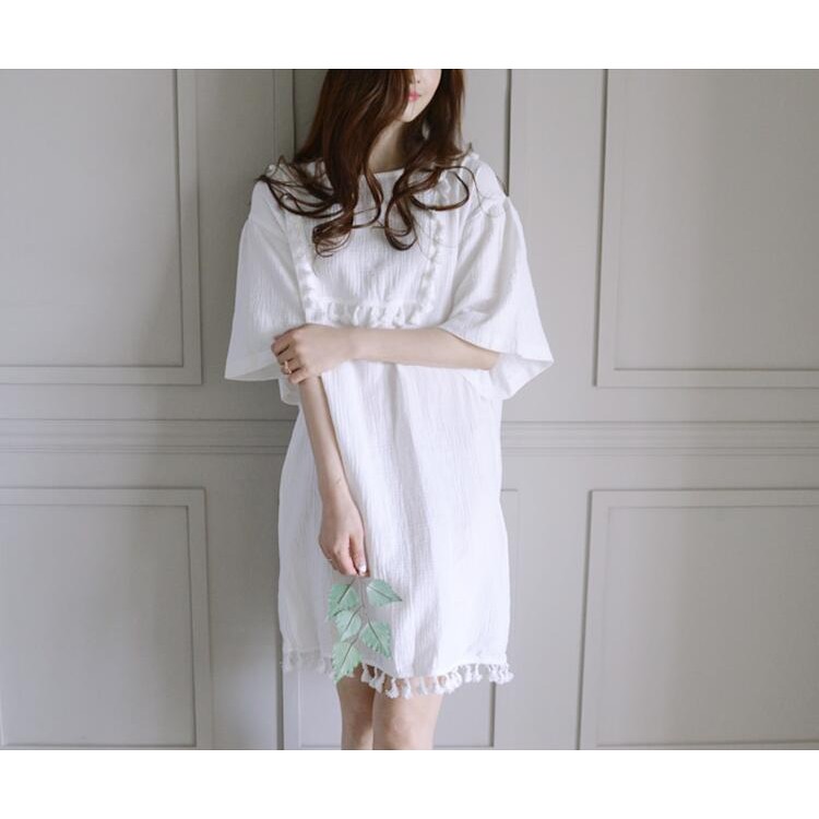 TE6438YZS Abito ampio da donna in stile preppy con nappe in pizzo-2