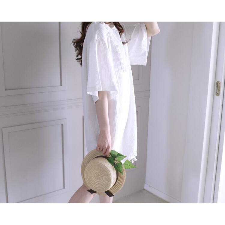 TE6438YZS Abito ampio da donna in stile preppy con nappe in pizzo-4