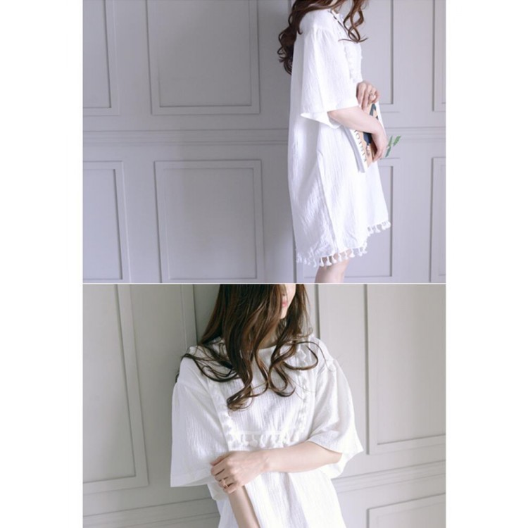 TE6438YZS Abito ampio da donna in stile preppy con nappe in pizzo-6