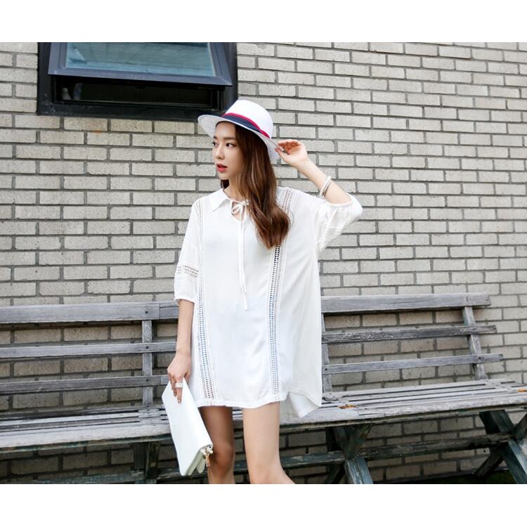 TE6439YZS Abito premaman con maniche a pipistrello e allacciatura in pizzo scollato-2