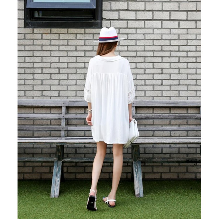 TE6439YZS Abito premaman con maniche a pipistrello e allacciatura in pizzo scollato-1