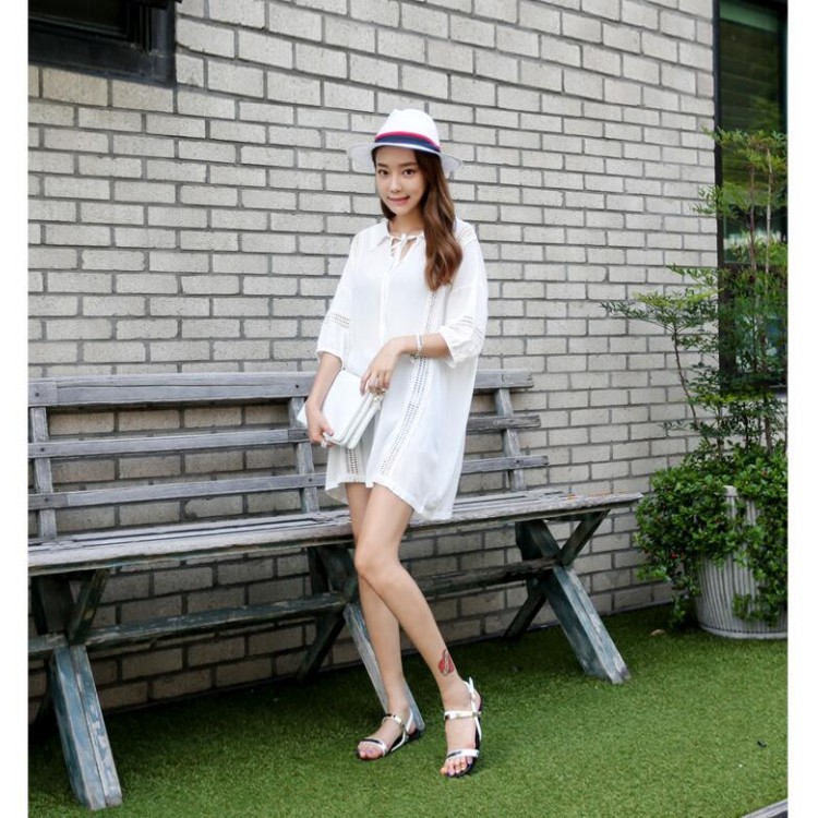 TE6439YZS Abito premaman con maniche a pipistrello e allacciatura in pizzo scollato-3