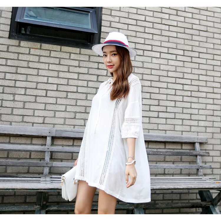 TE6439YZS Abito premaman con maniche a pipistrello e allacciatura in pizzo scollato-4