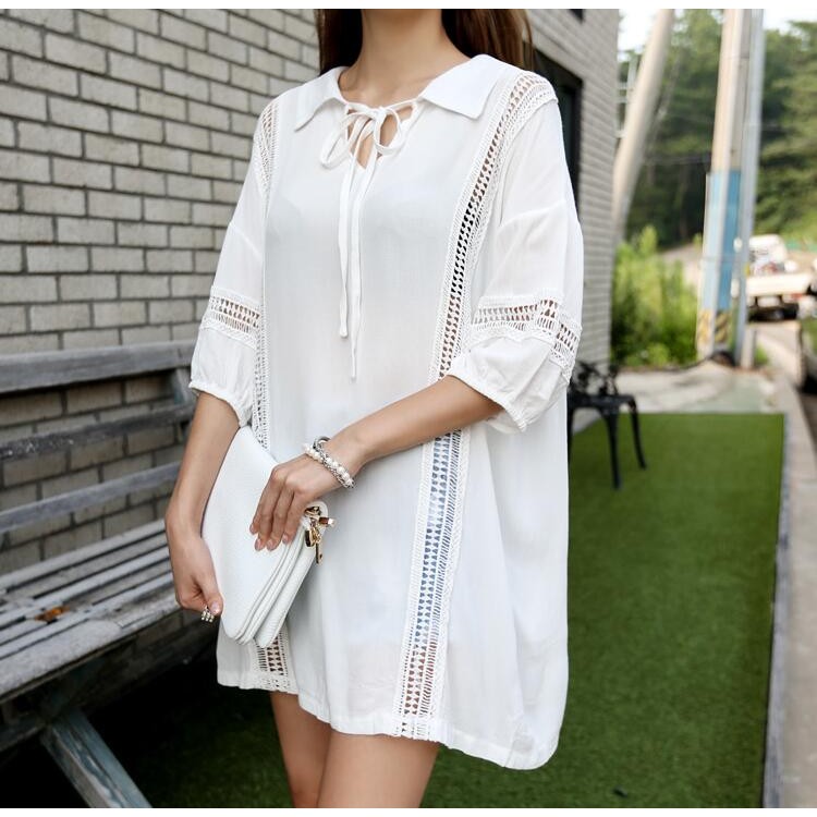 TE6439YZS Abito premaman con maniche a pipistrello e allacciatura in pizzo scollato-6