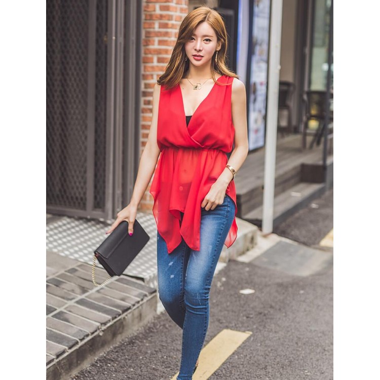 TE6442YZS Top in chiffon con schiena scoperta e temperamento alla moda, vita sottile-1