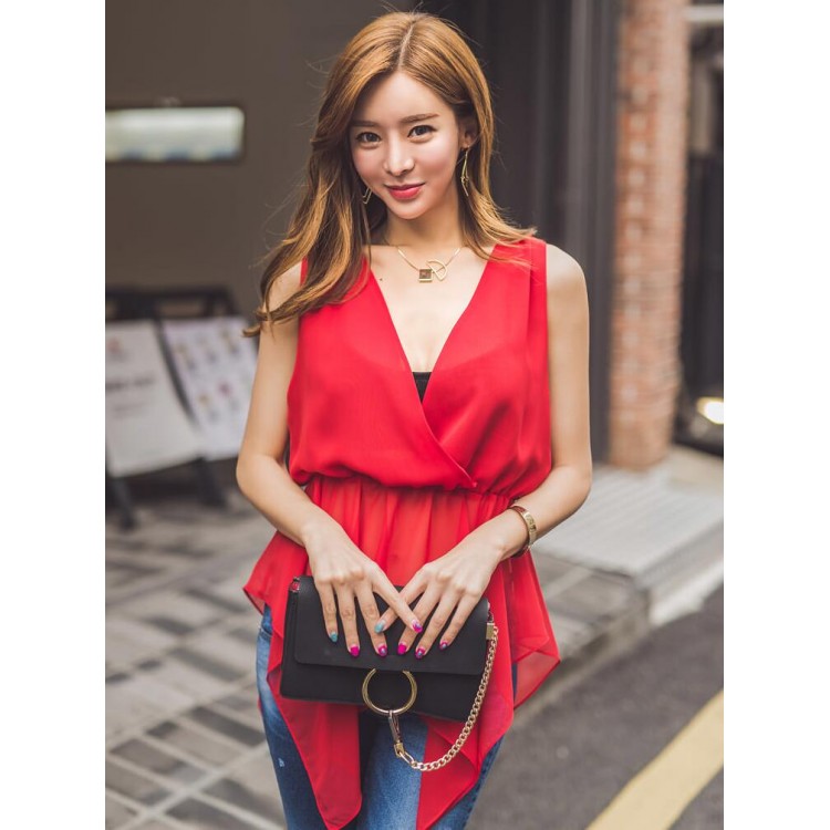 TE6442YZS Top in chiffon con schiena scoperta e temperamento alla moda, vita sottile-2