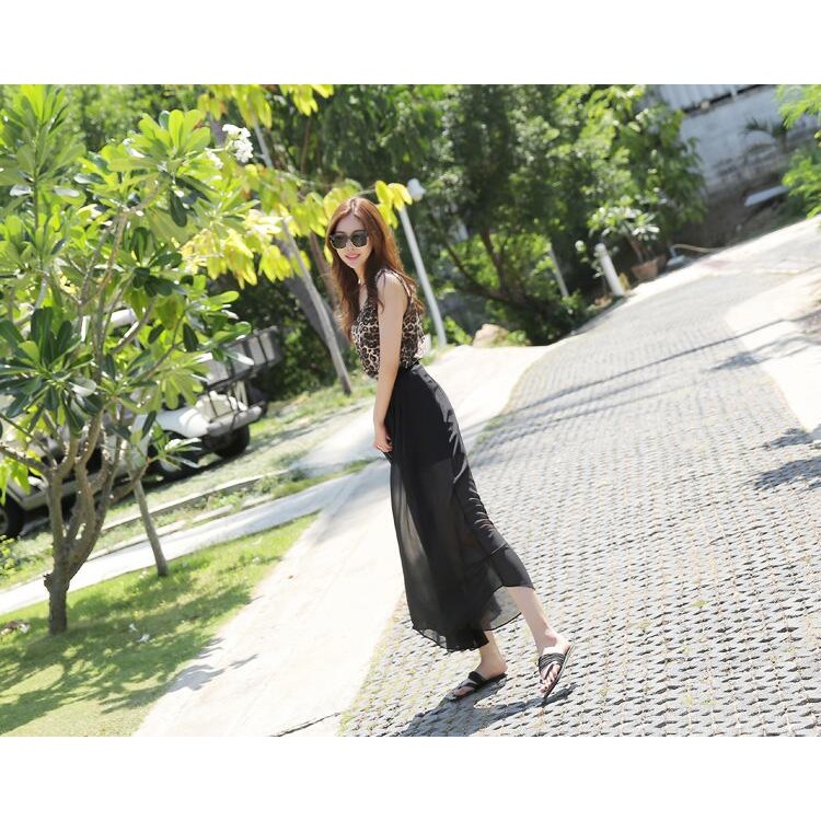 TE6443YZS Gonna lunga sexy in chiffon moda europea con gilet leopardato-7