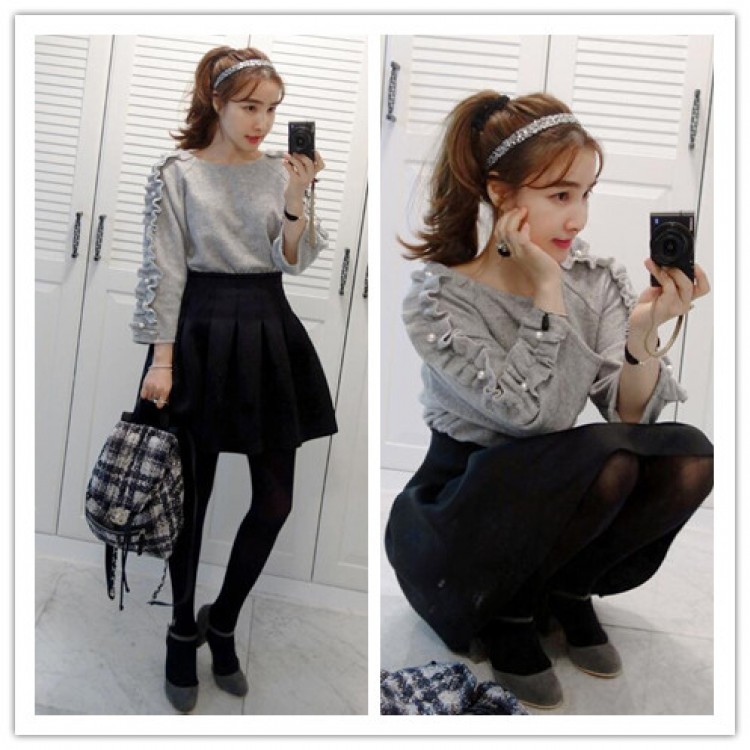 TE6481YZS Felpa dolce pullover con perle di agarico-6