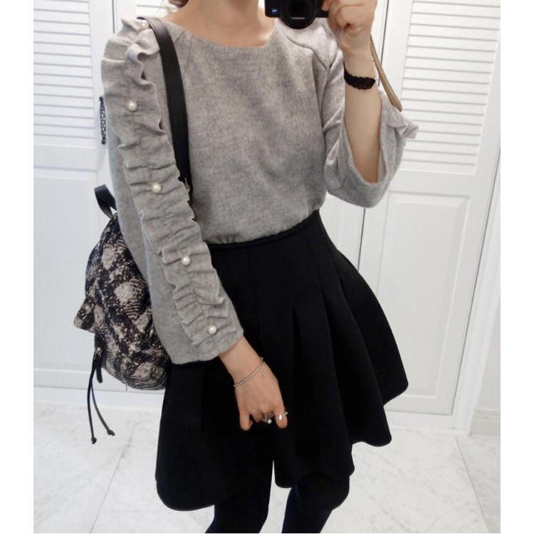 TE6481YZS Felpa dolce pullover con perle di agarico-1