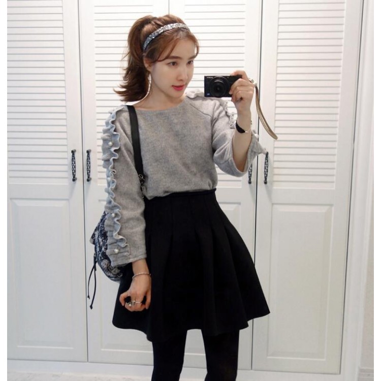 TE6481YZS Felpa dolce pullover con perle di agarico-2