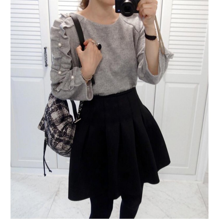 TE6481YZS Felpa dolce pullover con perle di agarico-4