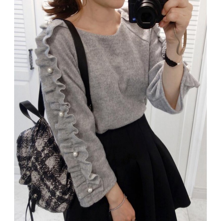 TE6481YZS Felpa dolce pullover con perle di agarico-5