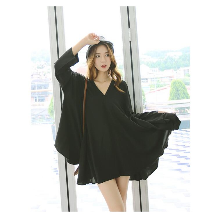 TE6483YZS Top di grandi dimensioni con scollo a V e linea ad A con maniche a pipistrello-4