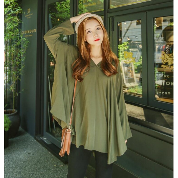 TE6483YZS Top di grandi dimensioni con scollo a V e linea ad A con maniche a pipistrello-8