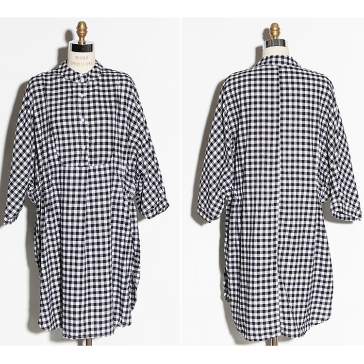 TE6484YZS Abito chemisier a vita sottile a quadri bianchi e neri di grandi dimensioni autunno 2016-7