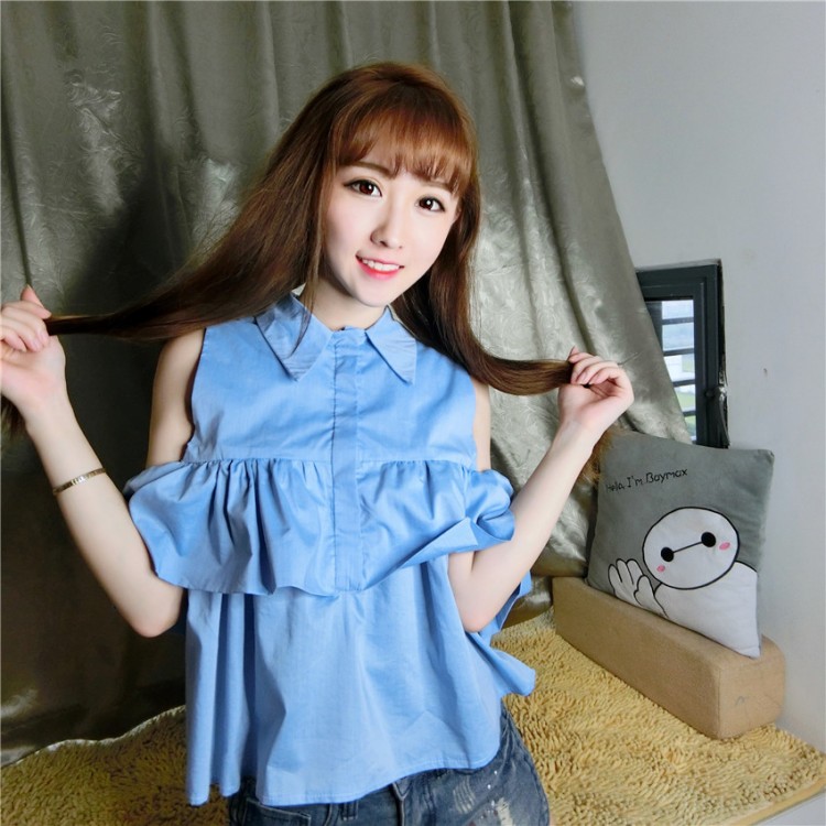 TE648YRYY Top per bambole in stile preppy con spalle scoperte e cimosa filante in foglia di loto-1