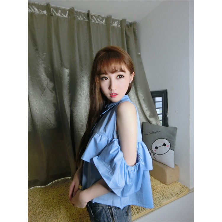 TE648YRYY Top per bambole in stile preppy con spalle scoperte e cimosa filante in foglia di loto-4